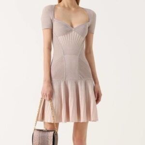 Alexander McQueen Corset Pink Pearl Metallic Knit Sweetheart Neckline Dress